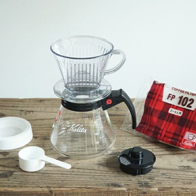 カリタ 102-DセットN<br>コーヒー抽出器具セット<br>500サーバーN（500ml） <br> 102-Dドリッパー（2～4杯用）<br>ペーパーフィルター102濾紙<br>メジャーカップ /  ドリッパー受け<br>Kalita dripper / sever