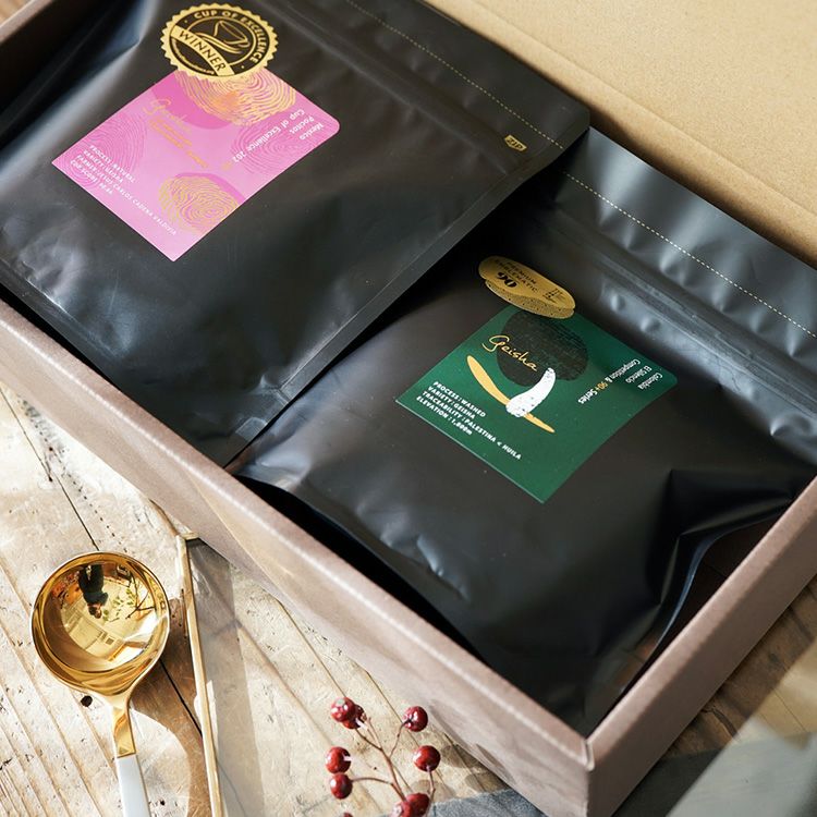 お年賀に【数量限定】グランクリュコーヒー豆・粉ゲイシャ 2種400g飲み